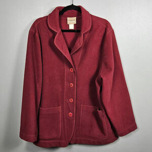 Eileen Fisher Wool Chore Jacket Womens Medium Burgundy Red Made USA Pockets
